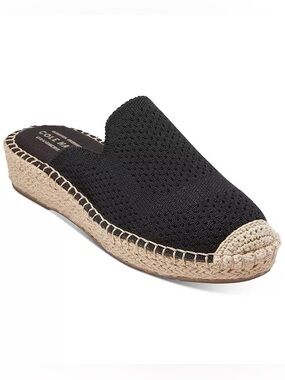 Cole Haan / 7.5 / Black Knit Cloudfeel Espadrille Slip-On Mules / Flats Comfy